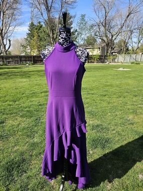 Sleeveless Purple High-Low Ruffle Dress